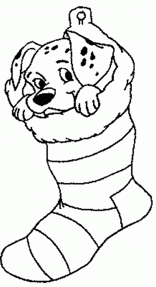 Dalmatian in a Christmas stocking coloring page